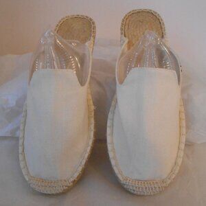 Unisex Ivory Canvas Mules Flat Slip Ons-Men's 8.5/9 Women's 11/11.5-EU 42-Altxic
